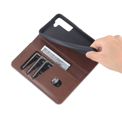 For Samsung Galaxy S22+ AZNS Magnetic Calf Texture Horizontal Flip Leather Phone Case(Dark Brown)-garmade.com