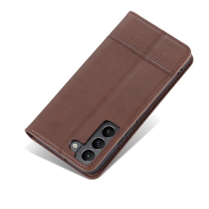 For Samsung Galaxy S22+ AZNS Magnetic Calf Texture Horizontal Flip Leather Phone Case(Dark Brown)-garmade.com