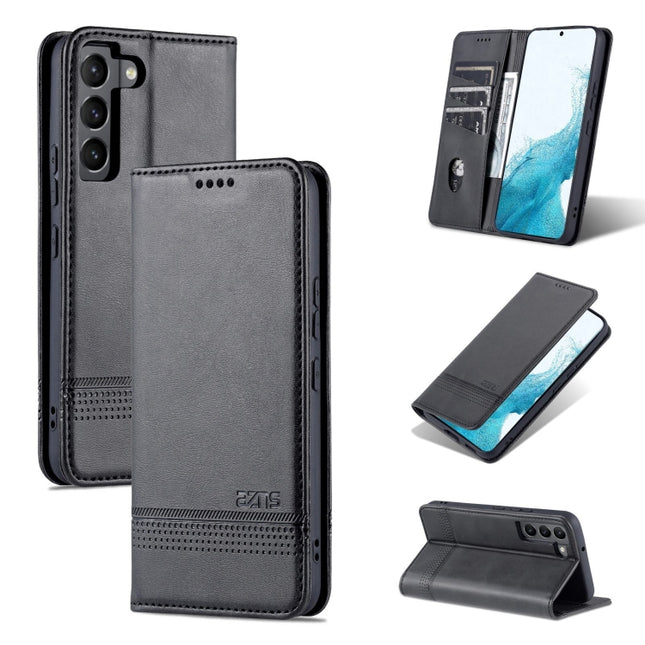 For Samsung Galaxy S22+ AZNS Magnetic Calf Texture Horizontal Flip Leather Phone Case(Black)-garmade.com