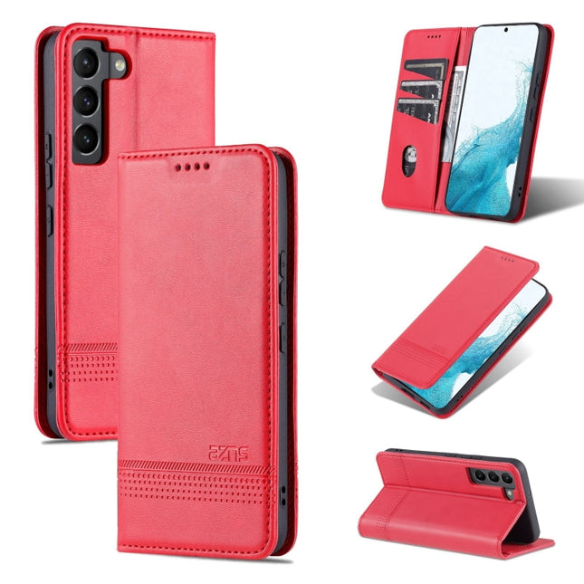 For Samsung Galaxy S22+ AZNS Magnetic Calf Texture Horizontal Flip Leather Phone Case(Red)-garmade.com