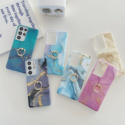 For Samsung Galaxy S22 5G Ring Holder Glitter Marble Phone Case(Dark Green Glitter)-garmade.com