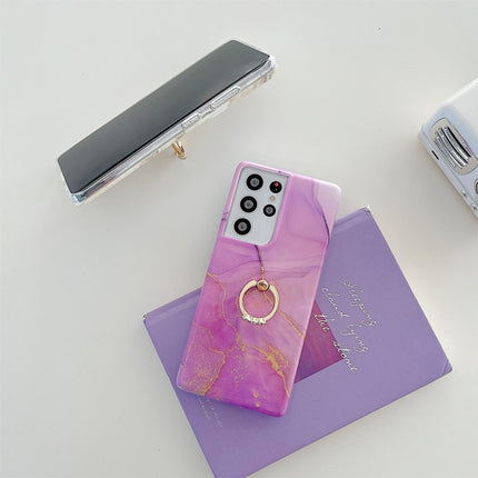 For Samsung Galaxy S22 5G Ring Holder Glitter Marble Phone Case(Twilight Black)-garmade.com