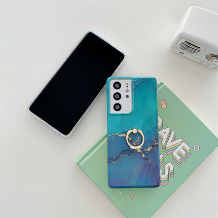 For Samsung Galaxy S22 5G Ring Holder Glitter Marble Phone Case(Grey Platinum)-garmade.com