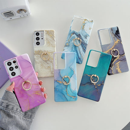 For Samsung Galaxy S22 5G Ring Holder Glitter Marble Phone Case(Purple Gold)-garmade.com