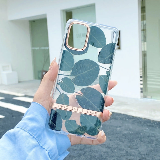For Samsung Galaxy S22 5G Translucent Plating Flower Phone Case(Banana Leaf)-garmade.com