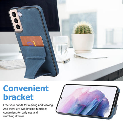 For Samsung Galaxy S22 5G Ultra-thin Shockproof Phone Case with Holder(Blue)-garmade.com