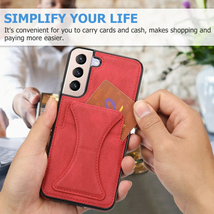 For Samsung Galaxy S22 5G Ultra-thin Shockproof Phone Case with Holder(Red)-garmade.com