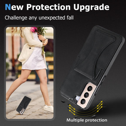 For Samsung Galaxy S22+ 5G Ultra-thin Shockproof Phone Case with Holder(Black)-garmade.com