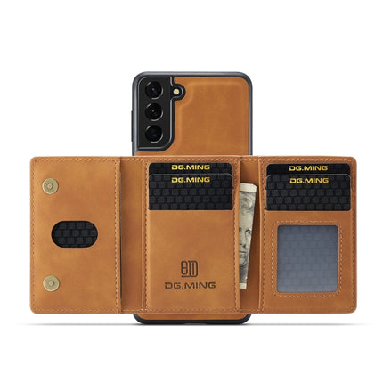 For Samsung Galaxy S22 5G DG.MING M2 Series 3-Fold Multi Card Bag Back Cover Phone Case(Brown)-garmade.com