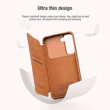 For Samsung Galaxy S22+ 5G NILLKIN QIN Series Pro Sliding Camera Cover Design Leather Phone Case(Brown)-garmade.com