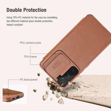 For Samsung Galaxy S22+ 5G NILLKIN QIN Series Pro Sliding Camera Cover Design Leather Phone Case(Brown)-garmade.com
