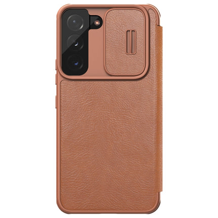 For Samsung Galaxy S22+ 5G NILLKIN QIN Series Pro Sliding Camera Cover Design Leather Phone Case(Brown)-garmade.com