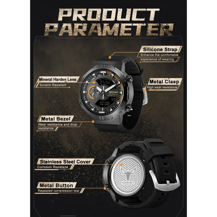 NORTH EDGE HORNET Dual Digital Alarm Clock Timing Men Luminous Sports Watch(Grey)-garmade.com