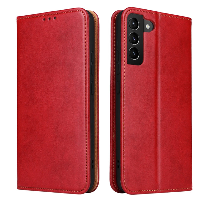 For Samsung Galaxy S22 5G Fierre Shann PU Genuine Leather Texture Leather Phone Case(Red)-garmade.com