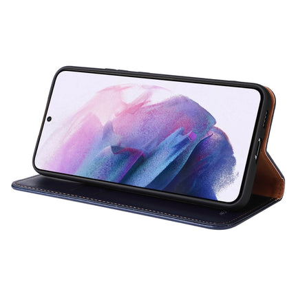 For Samsung Galaxy S22 5G Fierre Shann PU Genuine Leather Texture Leather Phone Case(Blue)-garmade.com