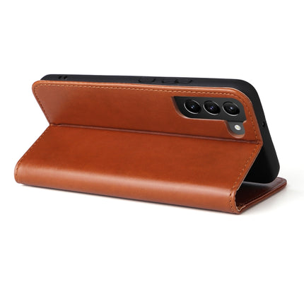For Samsung Galaxy S22+ 5G Fierre Shann PU Genuine Leather Texture Leather Phone Case(Brown)-garmade.com
