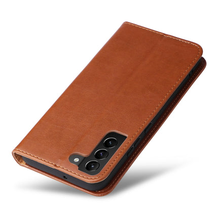 For Samsung Galaxy S22+ 5G Fierre Shann PU Genuine Leather Texture Leather Phone Case(Brown)-garmade.com