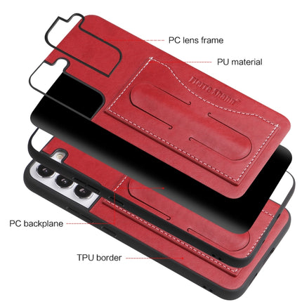 For Samsung Galaxy S22+ 5G Fierre Shann Full Coverage Leather Phone Case(Red)-garmade.com