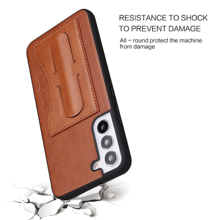 For Samsung Galaxy S22+ 5G Fierre Shann Full Coverage Leather Phone Case(Brown)-garmade.com