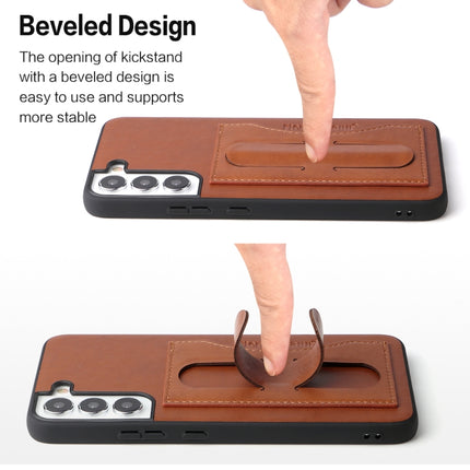 For Samsung Galaxy S22+ 5G Fierre Shann Full Coverage Leather Phone Case(Brown)-garmade.com