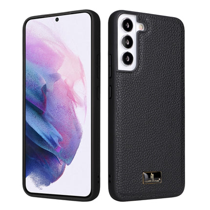 For Samsung Galaxy S22 5G Fierre Shann Leather Texture Phone Back Cover Case(Lychee Black)-garmade.com