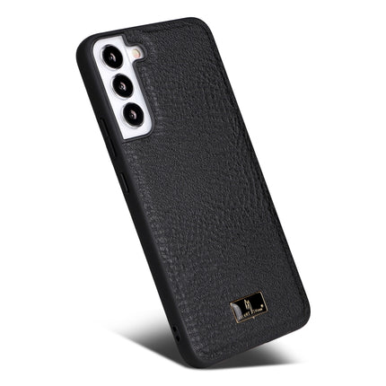 For Samsung Galaxy S22+ 5G Fierre Shann Leather Texture Phone Back Cover Case(Cowhide Black)-garmade.com
