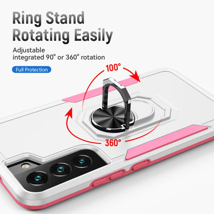 For Samsung Galaxy S22 5G Pioneer Armor Heavy Duty PC + TPU Holder Phone Case(White)-garmade.com