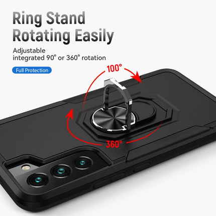 For Samsung Galaxy S22 5G Pioneer Armor Heavy Duty PC + TPU Holder Phone Case(Black)-garmade.com