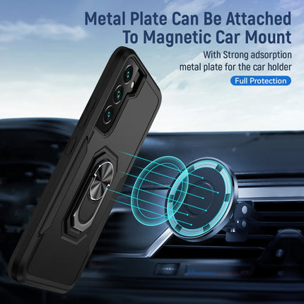 For Samsung Galaxy S22 5G Pioneer Armor Heavy Duty PC + TPU Holder Phone Case(Black)-garmade.com