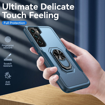 For Samsung Galaxy S22 5G Pioneer Armor Heavy Duty PC + TPU Holder Phone Case(Blue)-garmade.com