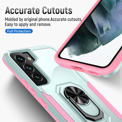 For Samsung Galaxy S22 5G Pioneer Armor Heavy Duty PC + TPU Holder Phone Case(Green + Pink)-garmade.com