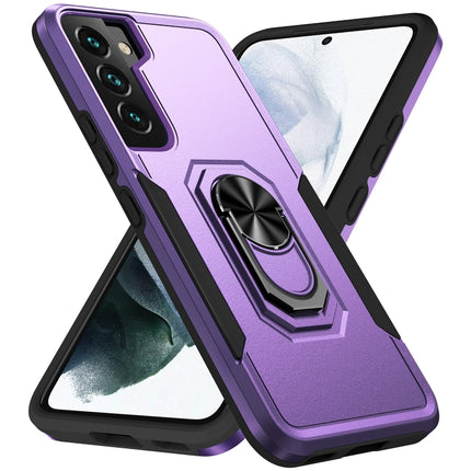 For Samsung Galaxy S22 5G Pioneer Armor Heavy Duty PC + TPU Holder Phone Case(Purple + Black)-garmade.com