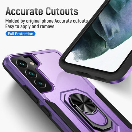 For Samsung Galaxy S22 5G Pioneer Armor Heavy Duty PC + TPU Holder Phone Case(Purple + Black)-garmade.com