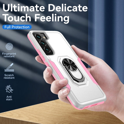 For Samsung Galaxy S22+ 5G Pioneer Armor Heavy Duty PC + TPU Holder Phone Case(White)-garmade.com