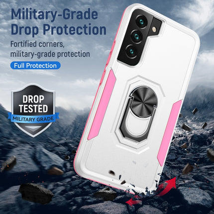 For Samsung Galaxy S22+ 5G Pioneer Armor Heavy Duty PC + TPU Holder Phone Case(White)-garmade.com