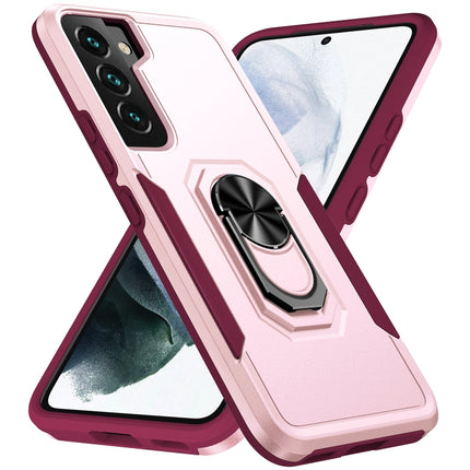 For Samsung Galaxy S22+ 5G Pioneer Armor Heavy Duty PC + TPU Holder Phone Case(Pink)-garmade.com