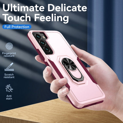 For Samsung Galaxy S22+ 5G Pioneer Armor Heavy Duty PC + TPU Holder Phone Case(Pink)-garmade.com