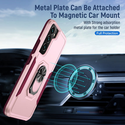 For Samsung Galaxy S22+ 5G Pioneer Armor Heavy Duty PC + TPU Holder Phone Case(Pink)-garmade.com