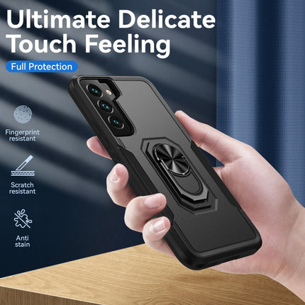 For Samsung Galaxy S22+ 5G Pioneer Armor Heavy Duty PC + TPU Holder Phone Case(Black)-garmade.com