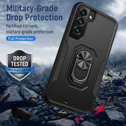 For Samsung Galaxy S22+ 5G Pioneer Armor Heavy Duty PC + TPU Holder Phone Case(Black)-garmade.com