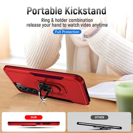 For Samsung Galaxy S22+ 5G Pioneer Armor Heavy Duty PC + TPU Holder Phone Case(Red)-garmade.com