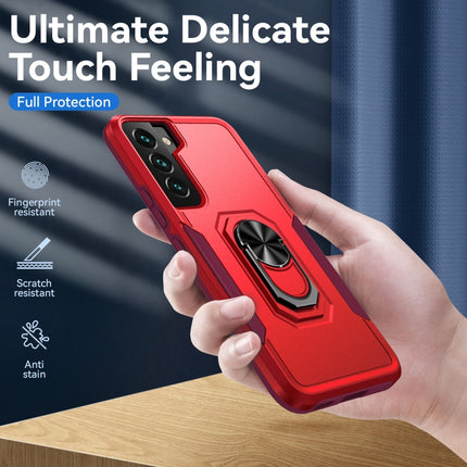 For Samsung Galaxy S22+ 5G Pioneer Armor Heavy Duty PC + TPU Holder Phone Case(Red)-garmade.com