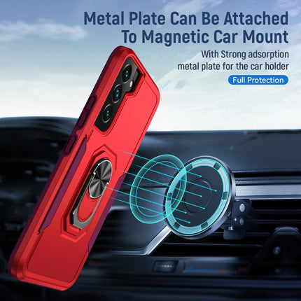 For Samsung Galaxy S22+ 5G Pioneer Armor Heavy Duty PC + TPU Holder Phone Case(Red)-garmade.com