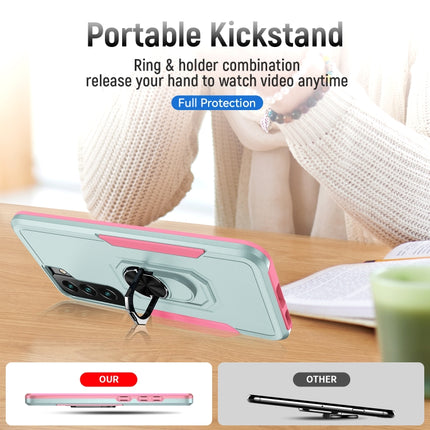 For Samsung Galaxy S22+ 5G Pioneer Armor Heavy Duty PC + TPU Holder Phone Case(Green + Pink)-garmade.com