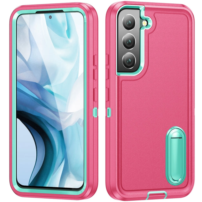 For Samsung Galaxy S22+ 5G 3 in 1 Rugged Holder Phone Case(Pink+Blue)-garmade.com