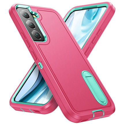 For Samsung Galaxy S22+ 5G 3 in 1 Rugged Holder Phone Case(Pink+Blue)-garmade.com