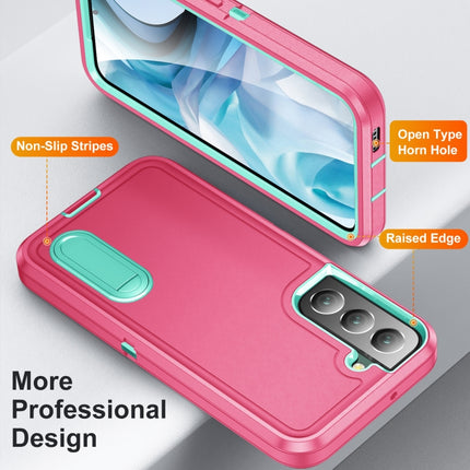 For Samsung Galaxy S22+ 5G 3 in 1 Rugged Holder Phone Case(Pink+Blue)-garmade.com