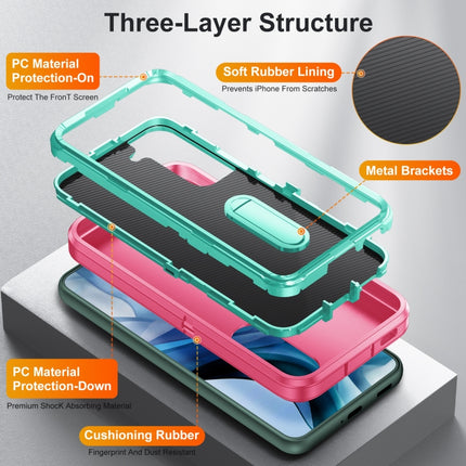 For Samsung Galaxy S22+ 5G 3 in 1 Rugged Holder Phone Case(Pink+Blue)-garmade.com
