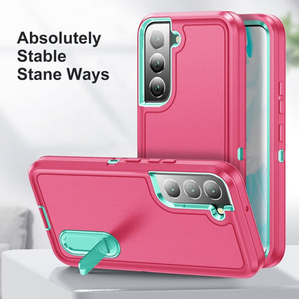 For Samsung Galaxy S22+ 5G 3 in 1 Rugged Holder Phone Case(Pink+Blue)-garmade.com