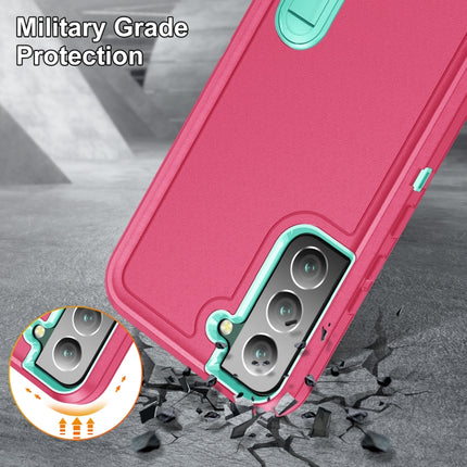 For Samsung Galaxy S22+ 5G 3 in 1 Rugged Holder Phone Case(Pink+Blue)-garmade.com